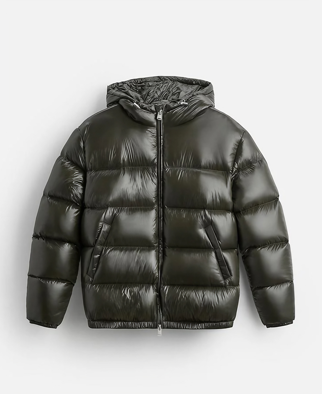 Doudoune homme coupe ajustée à poches zippées, noir ou vert, vert