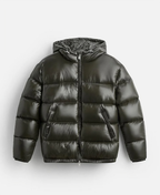 Doudoune homme coupe ajustée à poches zippées, noir ou vert, vert