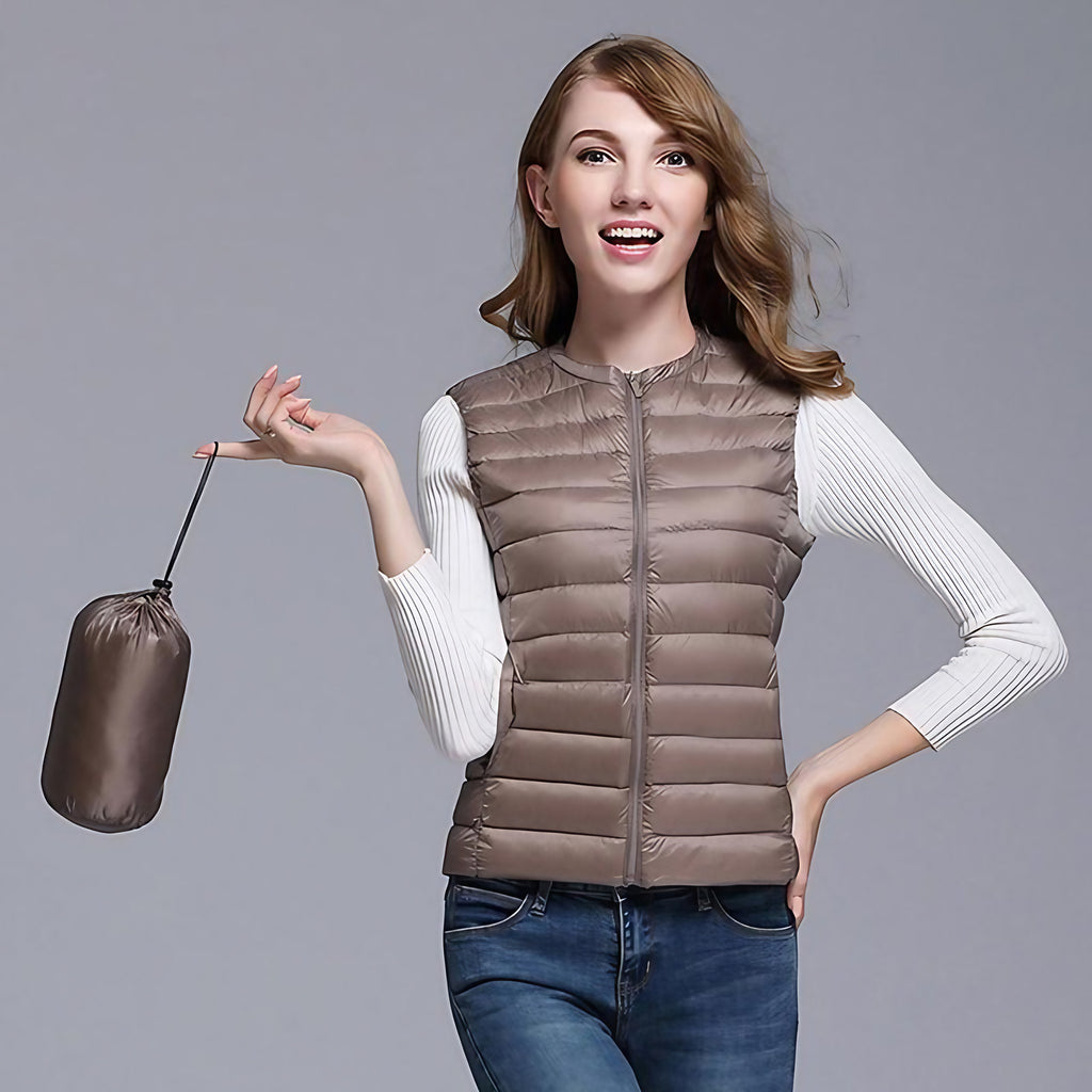 Doudoune sans manches femme légère, finition déperlante, beige