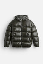 Doudoune unisexe à capuche et col haut, noir ou vert, vert