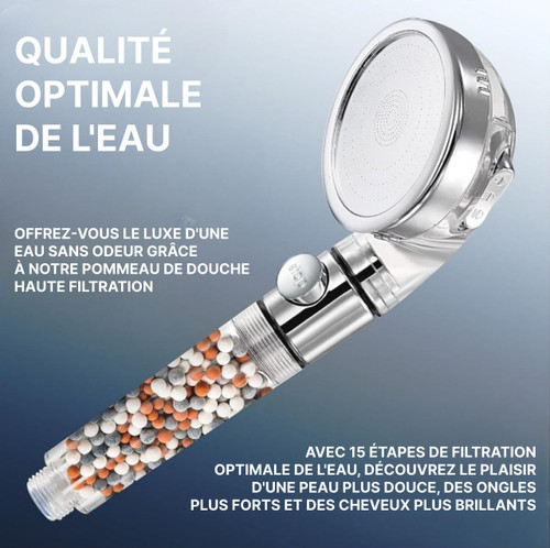 Pommeau de douche filtrant à billes minérales, trois jets