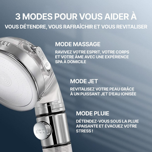 Pommeau de douche filtrant à billes minérales, trois jets