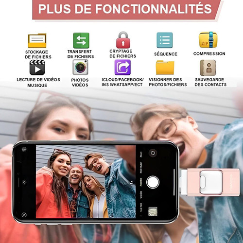 Clé USB 4 en 1 pour smartphone, tablette et ordinateur, 32 à 128 Go