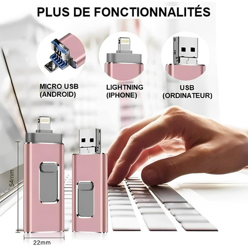 Clé USB 4 en 1 pour smartphone, tablette et ordinateur, 32 à 128 Go