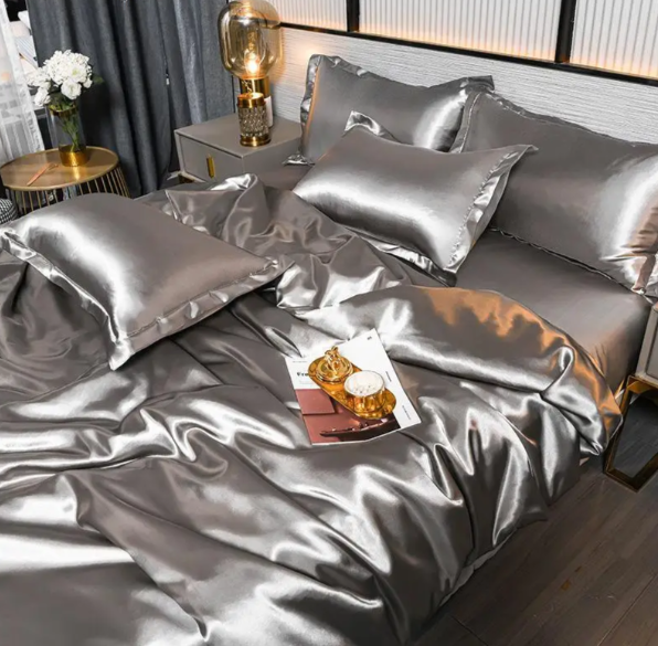 Linge de lit en satin uni, quatre dimensions, quinze coloris, argenté