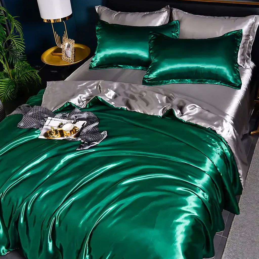 Linge de lit en satin uni, quatre dimensions, quinze coloris, vert