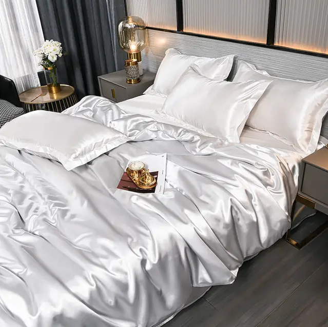Linge de lit en satin uni, quatre dimensions, quinze coloris, blanc