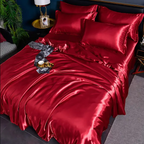 Linge de lit en satin uni, quatre dimensions, quinze coloris, rouge foncé