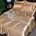 Linge de lit en satin uni, quatre dimensions, quinze coloris, or clair