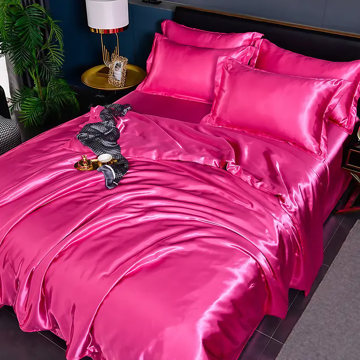 Linge de lit en satin uni, quatre dimensions, quinze coloris, rose foncé