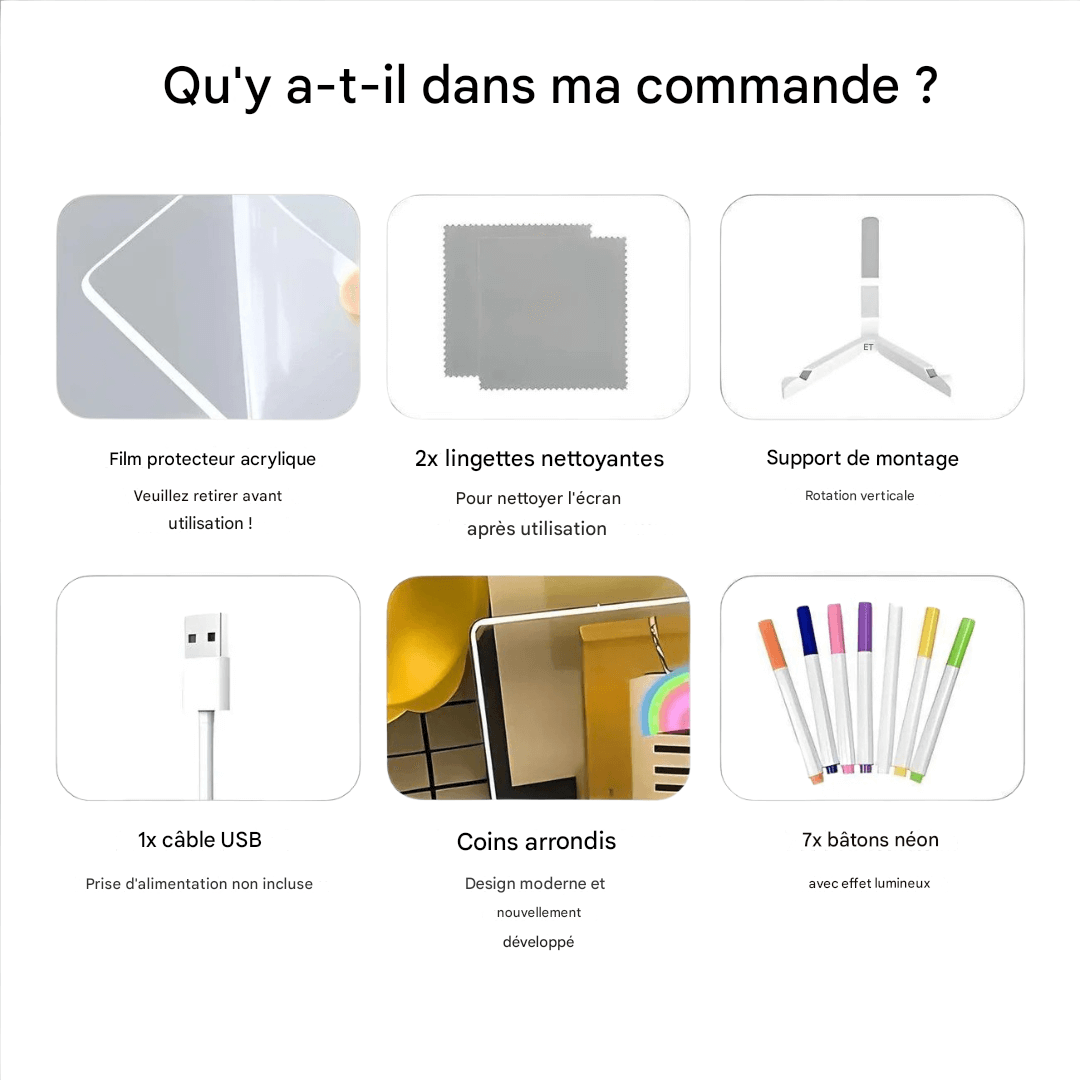Tableau de dessin lumineux LED pour enfant, stylo 7 couleurs