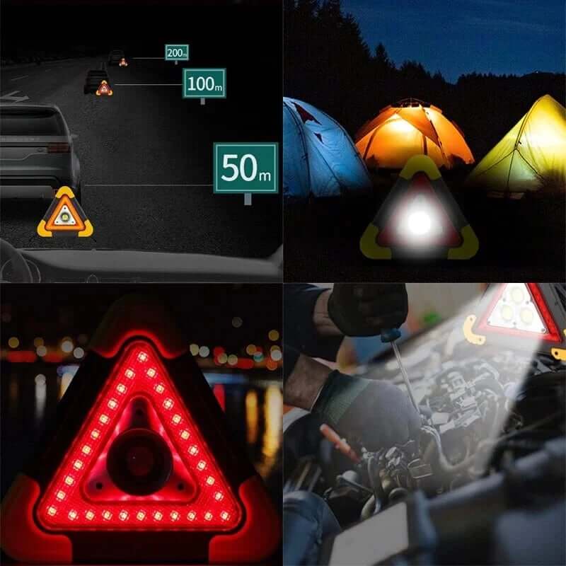 Lampe d'urgence solaire LED avec triangle rouge et sortie USB