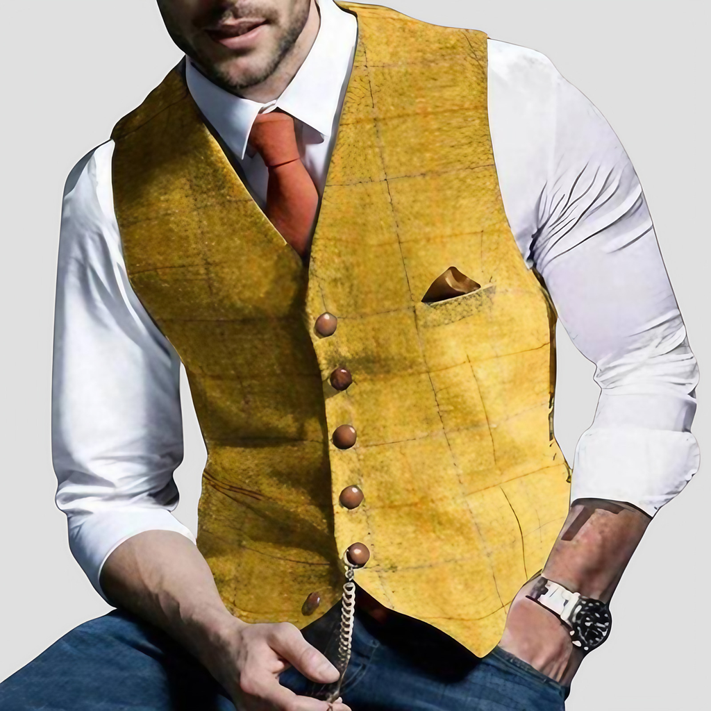 Gilet sans manches homme habillé, boutons contrastants, 8 coloris, jaune