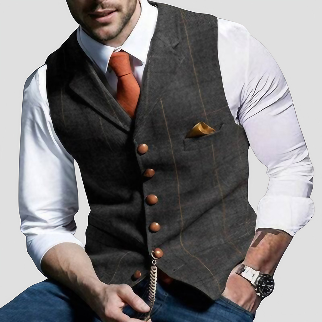 Gilet sans manches homme habillé, boutons contrastants, 8 coloris, gris foncé