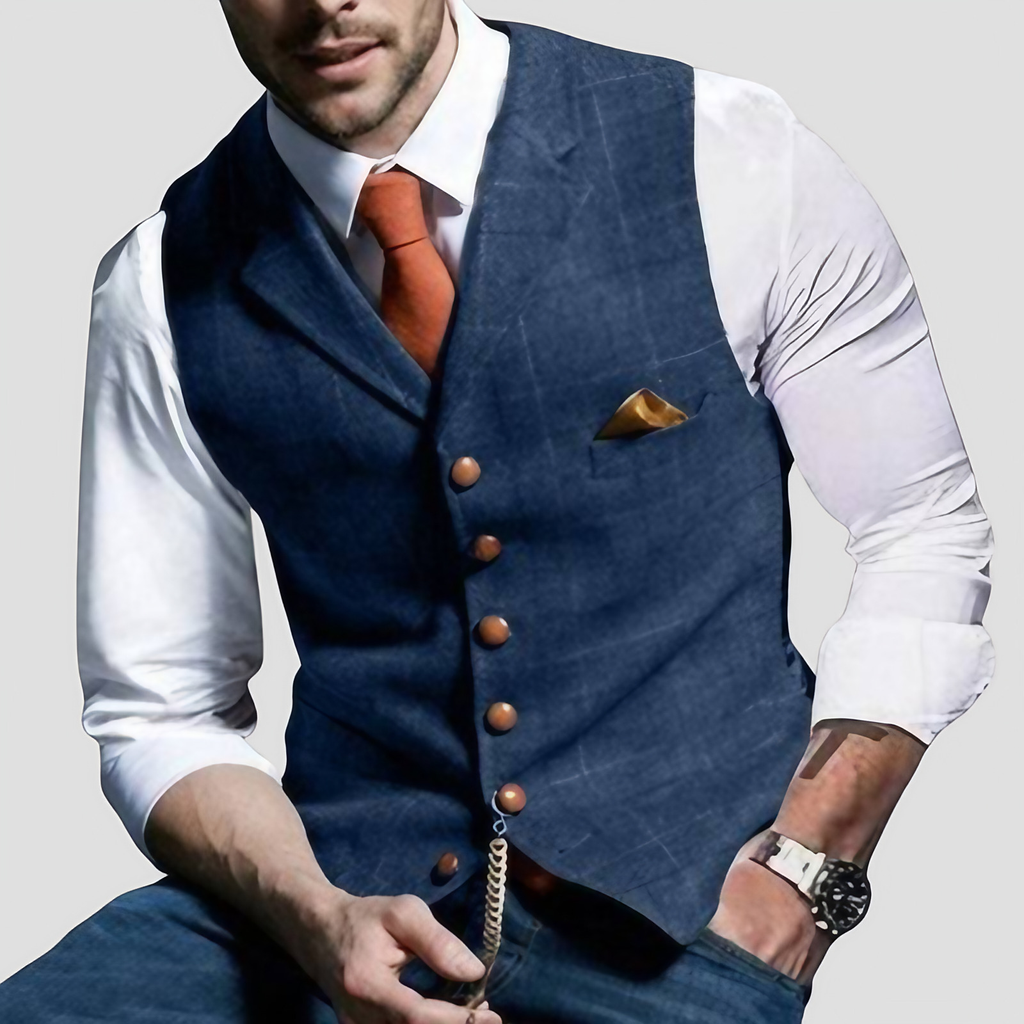 Gilet sans manches homme habillé, boutons contrastants, 8 coloris, bleu marine