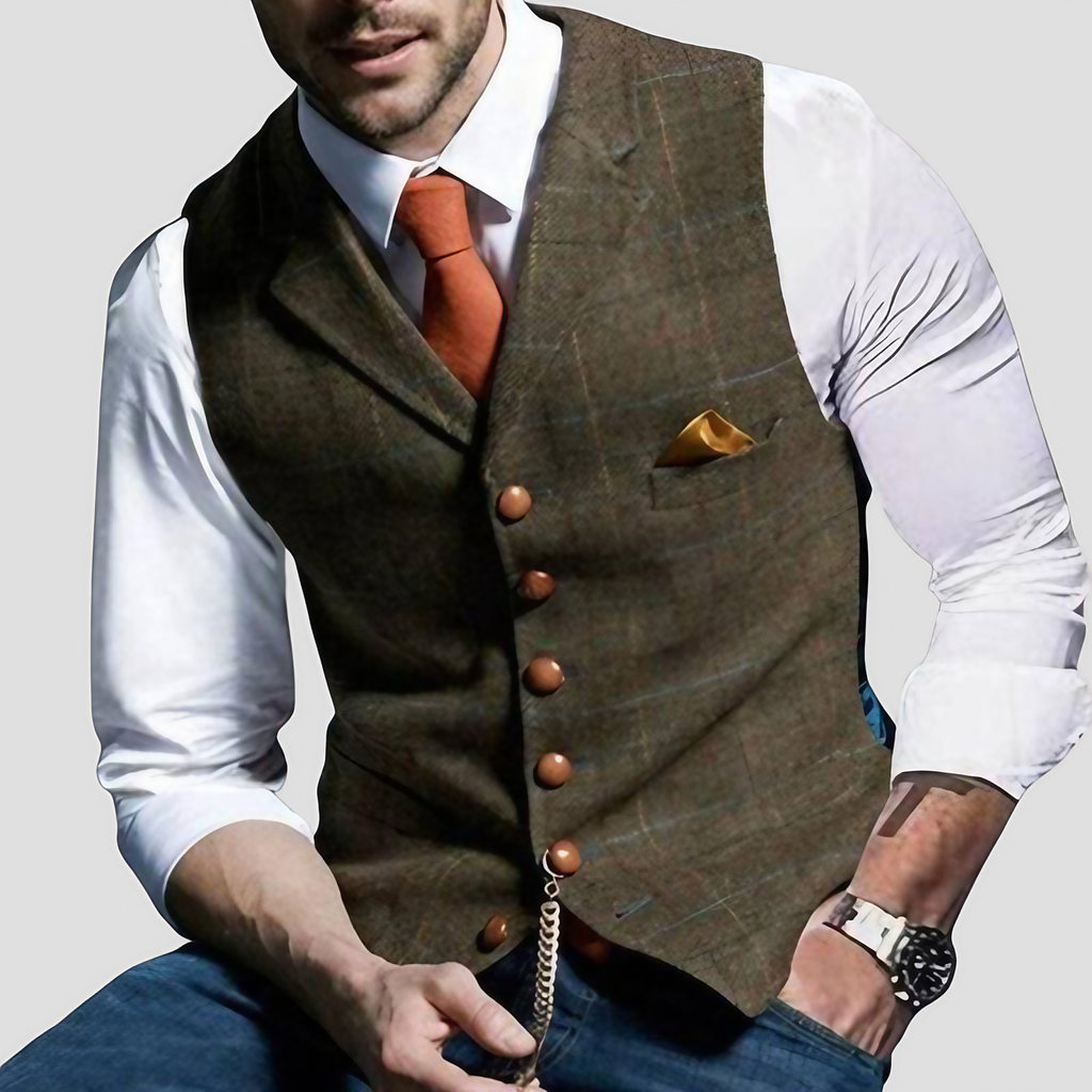Gilet sans manches homme habillé, boutons contrastants, 8 coloris, marron