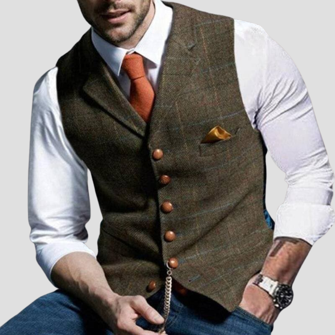 Gilet sans manches homme habillé, boutons contrastants, 8 coloris, marron