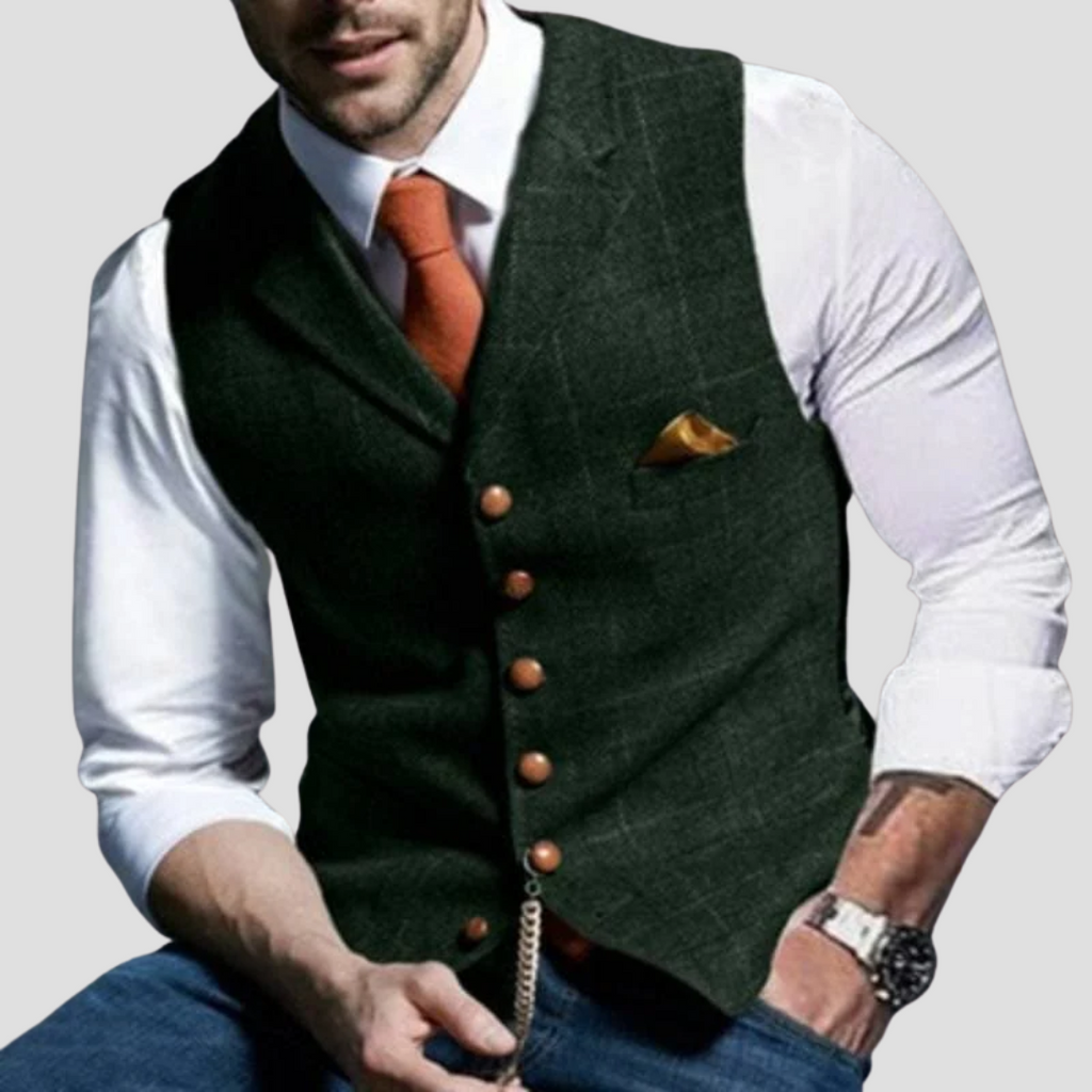 Gilet sans manches homme habillé, boutons contrastants, 8 coloris, vert foncé