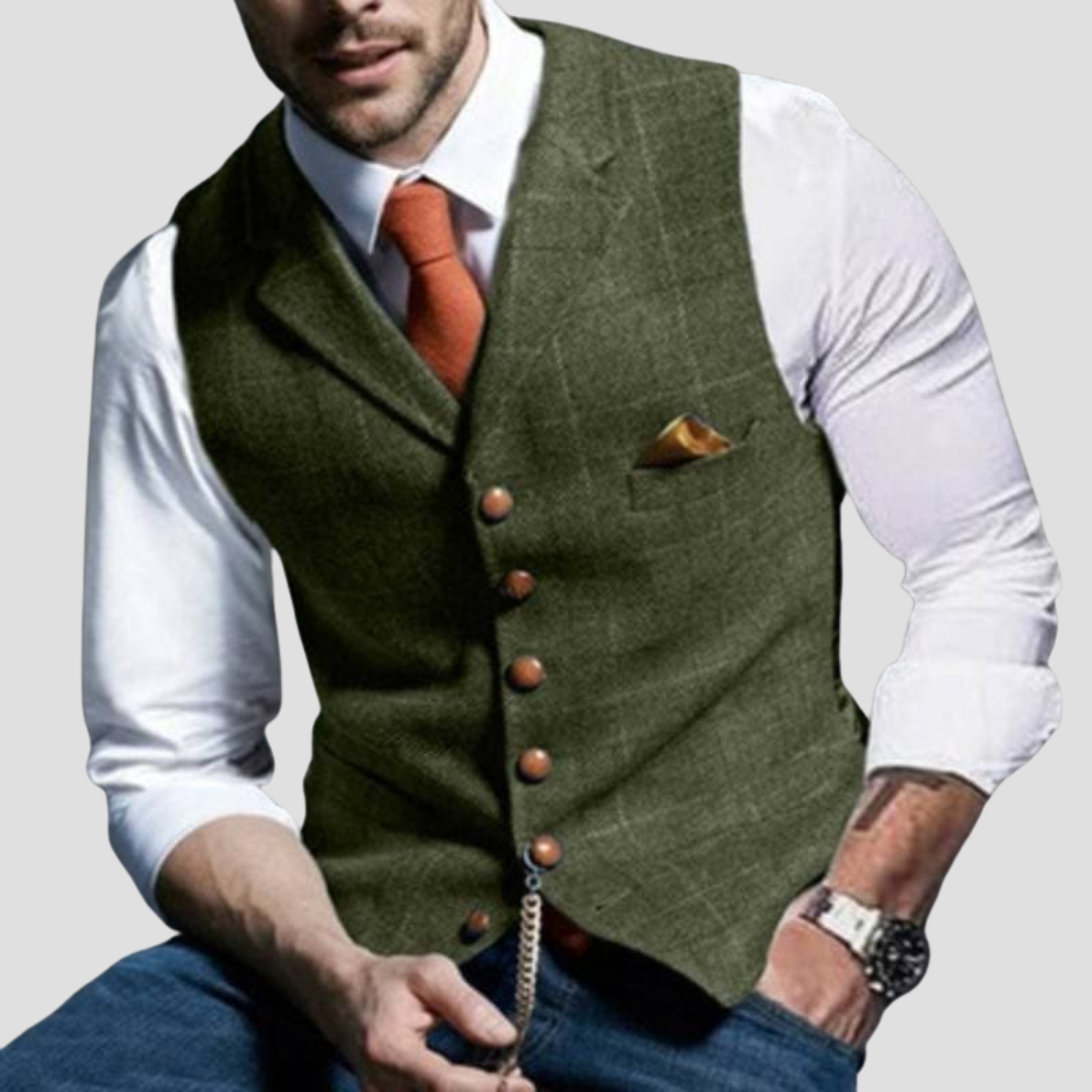 Gilet sans manches homme habillé, boutons contrastants, 8 coloris, vert