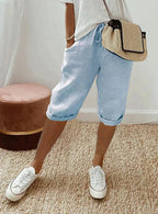 Pantalon femme d'été coupe classique, quatre coloris, bleu