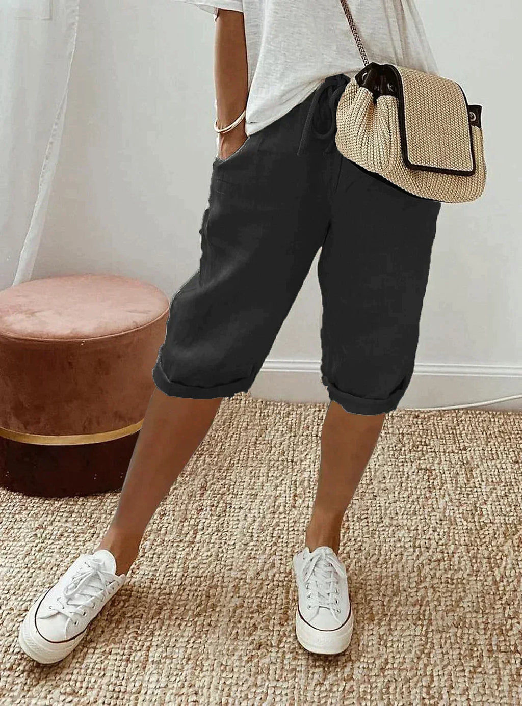 Pantalon femme d'été coupe classique, quatre coloris, noir