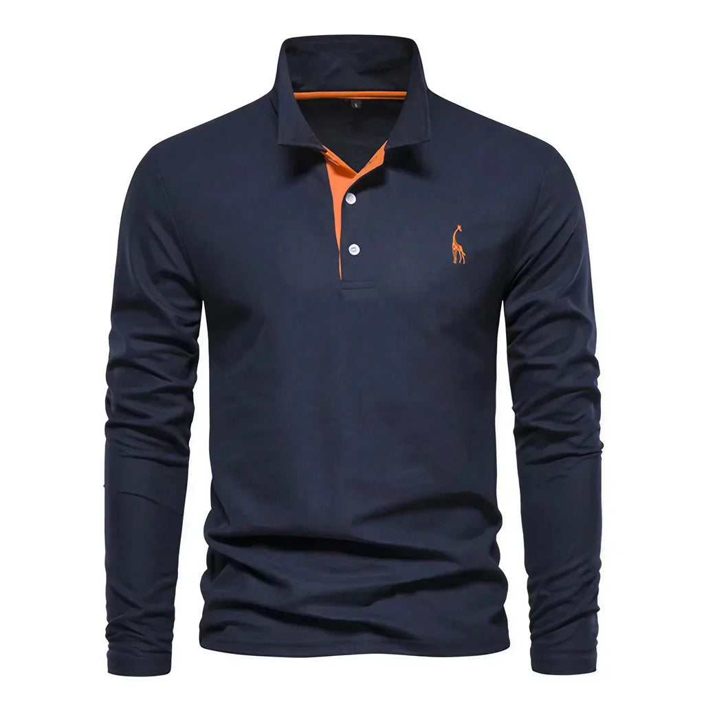 Polo manches longues homme à broderie discrète, sept coloris, bleu marine