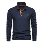 Polo manches longues homme à broderie discrète, sept coloris, bleu marine