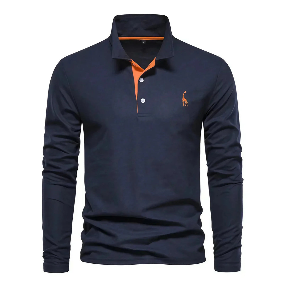 Polo manches longues homme à broderie discrète, sept coloris, bleu marine