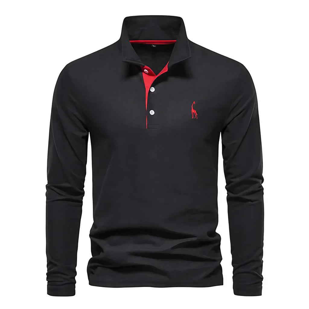 Polo manches longues homme à broderie discrète, sept coloris, noir
