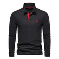 Polo manches longues homme à broderie discrète, sept coloris, noir