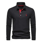 Polo manches longues homme à broderie discrète, sept coloris, noir