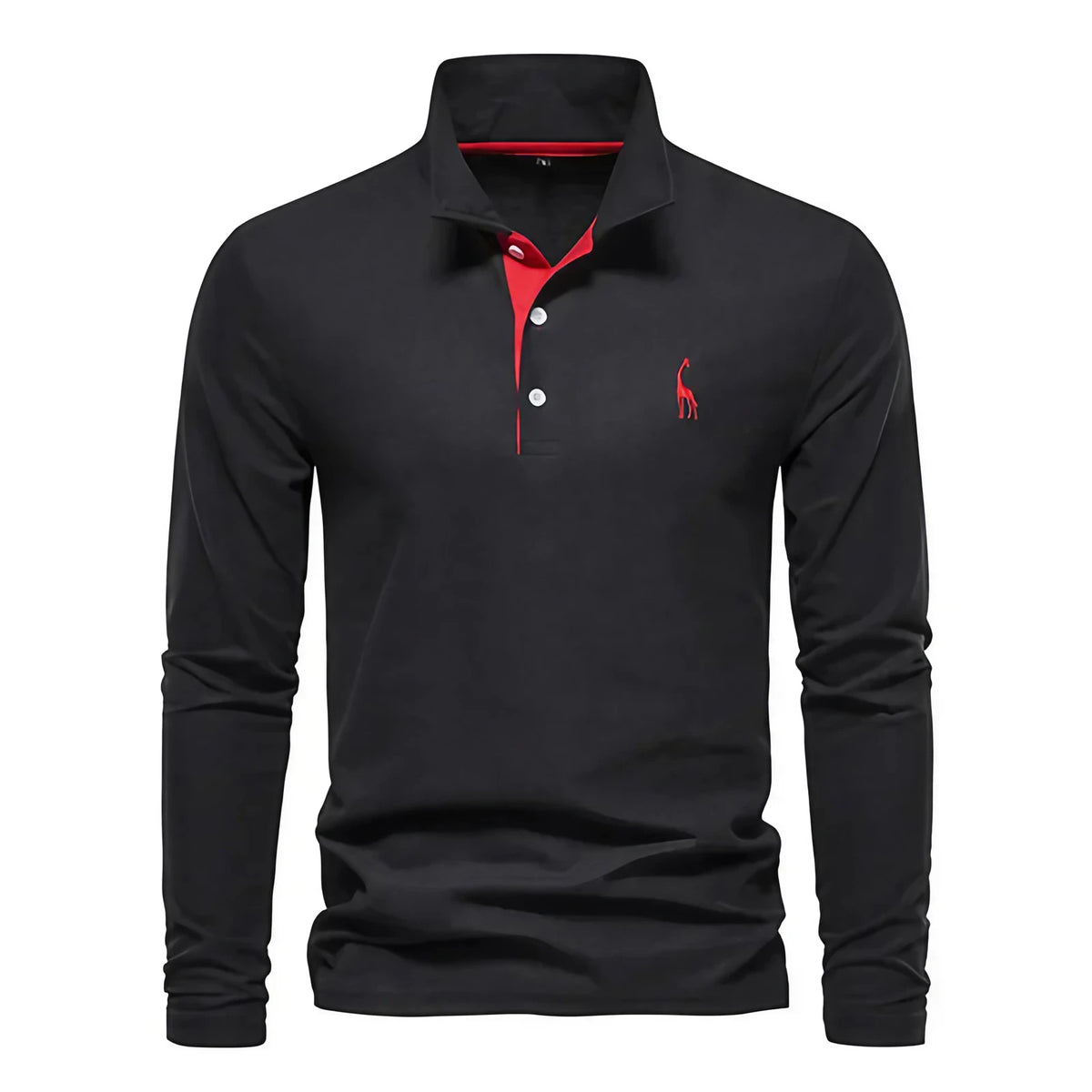 Polo manches longues homme à broderie discrète, sept coloris, noir