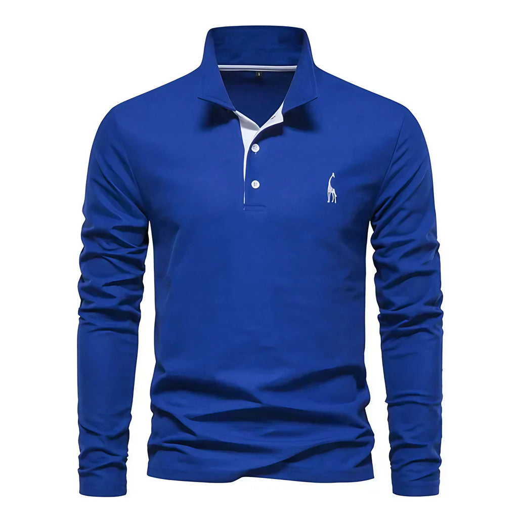 Polo manches longues homme à broderie discrète, sept coloris, bleu