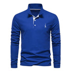Polo manches longues homme à broderie discrète, sept coloris, bleu