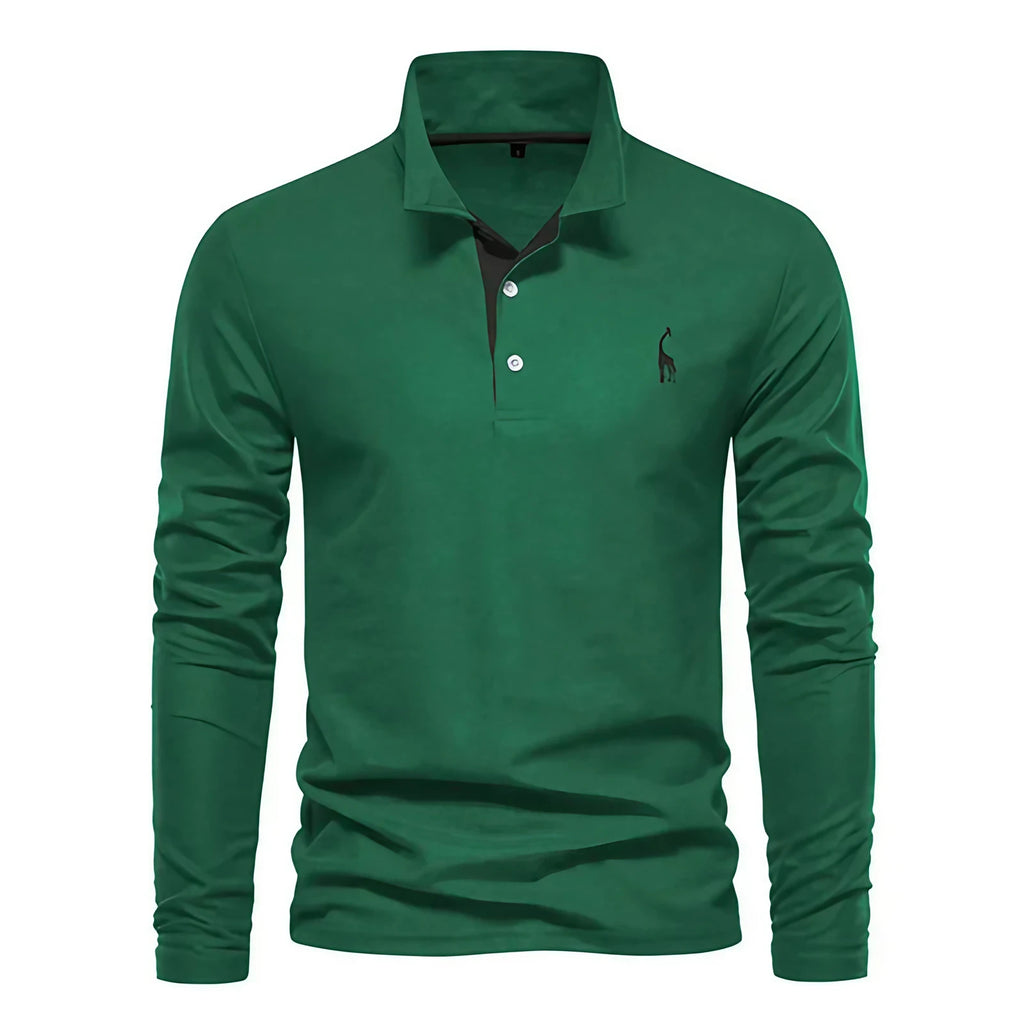 Polo manches longues homme à broderie discrète, sept coloris, vert