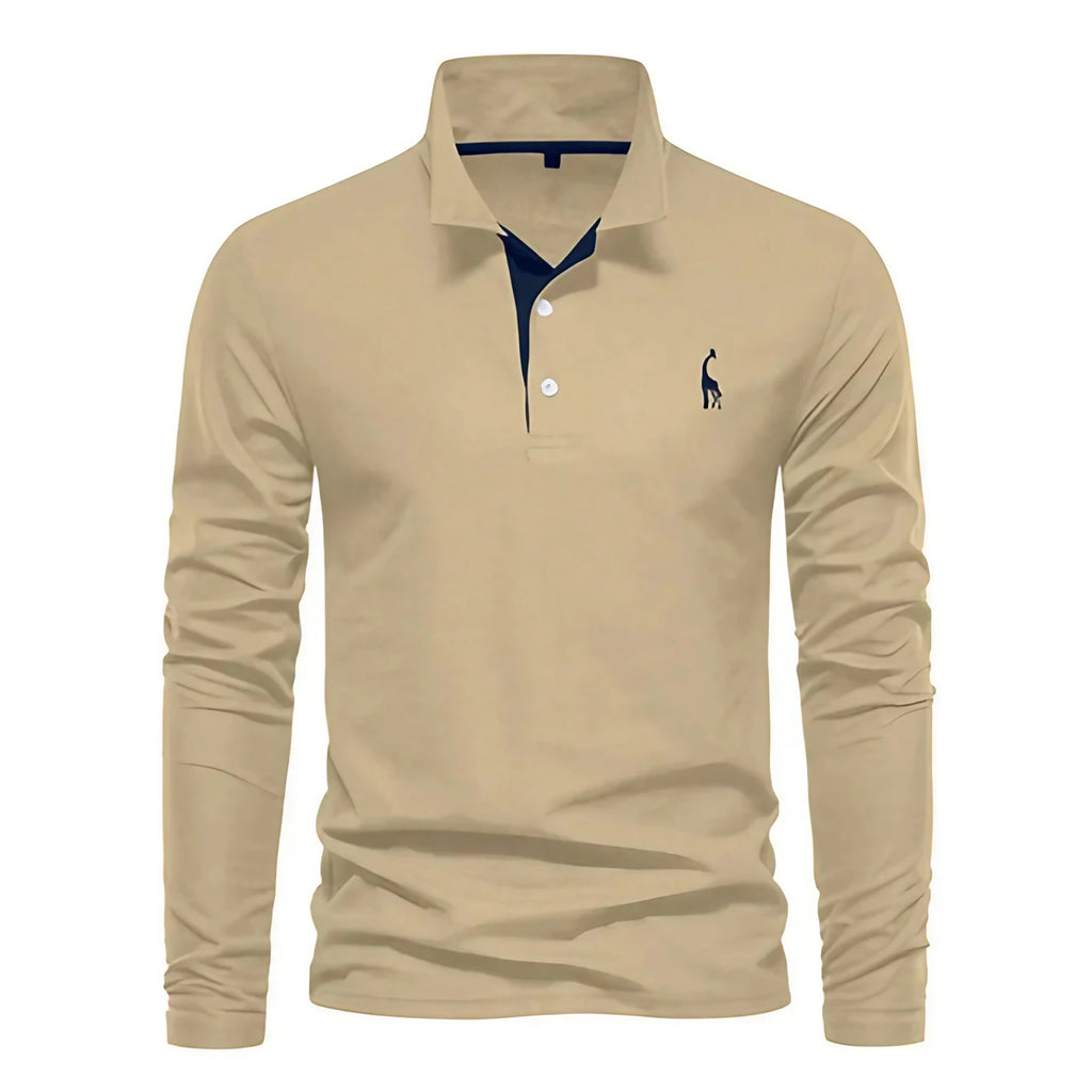 Polo manches longues homme à broderie discrète, sept coloris, beige