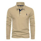 Polo manches longues homme à broderie discrète, sept coloris, beige