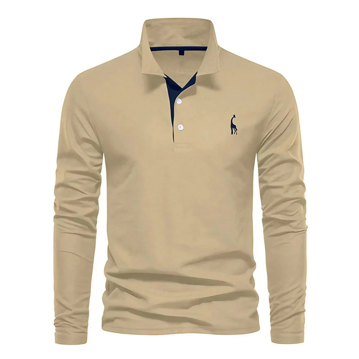 Polo manches longues homme à broderie discrète, sept coloris, beige