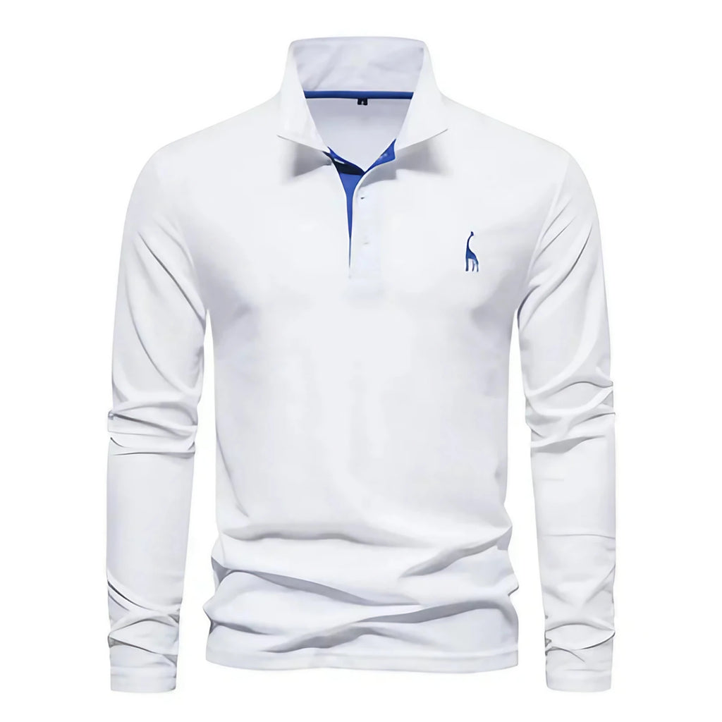 Polo manches longues homme à broderie discrète, sept coloris, blanc