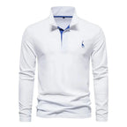 Polo manches longues homme à broderie discrète, sept coloris, blanc