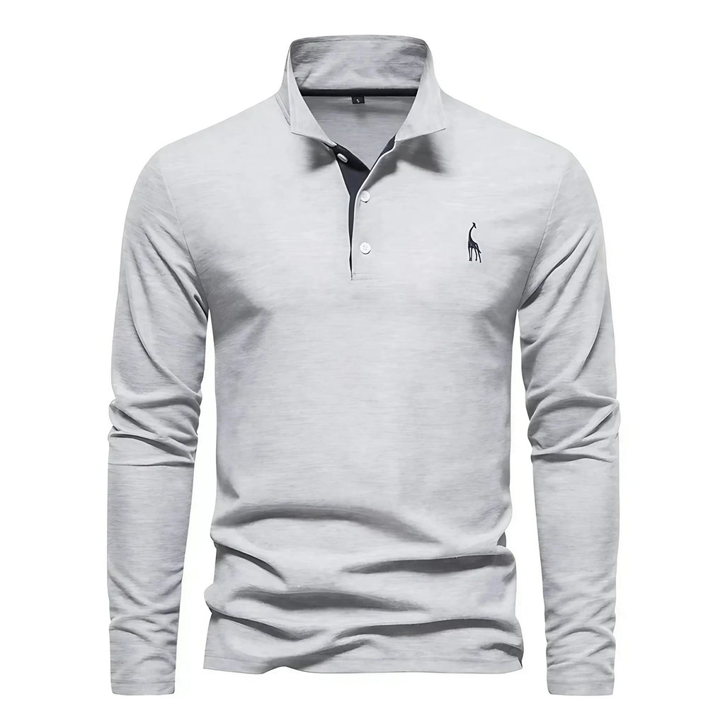 Polo manches longues homme à broderie discrète, sept coloris, gris