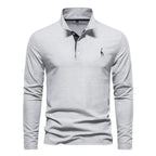 Polo manches longues homme à broderie discrète, sept coloris, gris