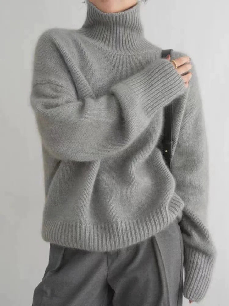 Pull col roulé femme, beige, gris ou kaki, du S au 2XL, gris