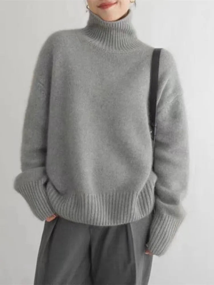 Pull col roulé femme, beige, gris ou kaki, du S au 2XL