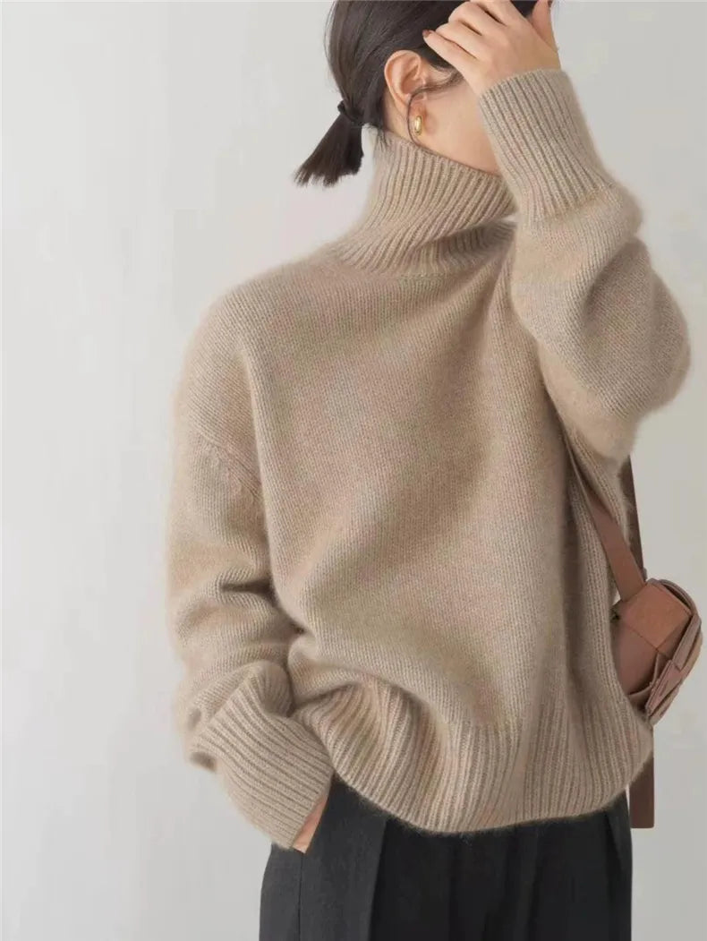 Pull col roulé femme, beige, gris ou kaki, du S au 2XL, kaki