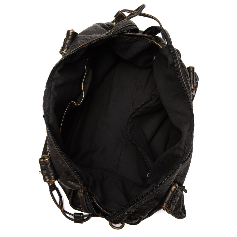 Sac à main femme noir zippé, plusieurs compartiments, 37 cm
