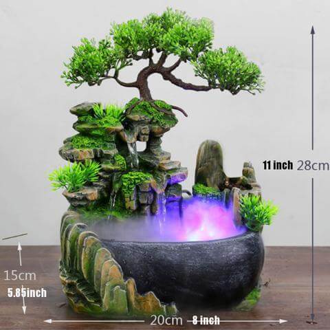 Fontaine cascade d'intérieur feng shui en résine, avec ou sans LED