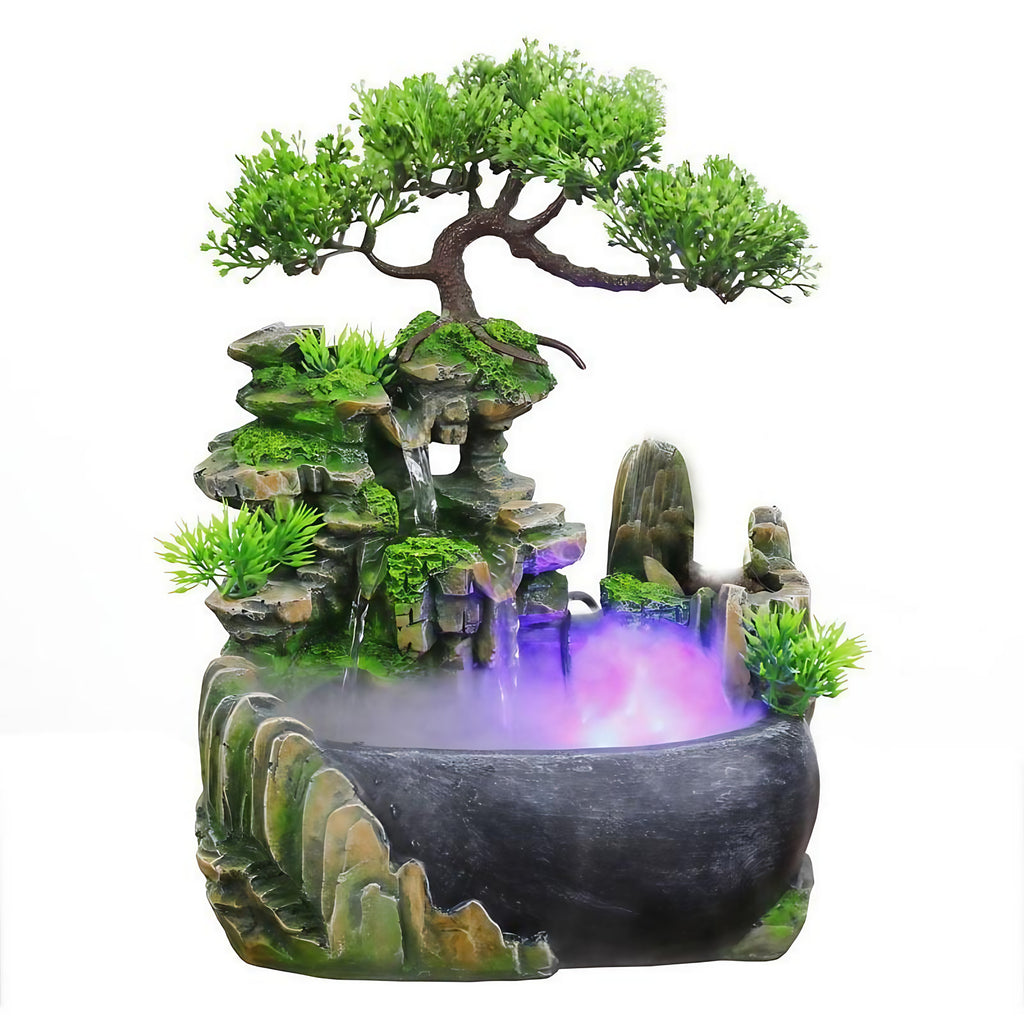 Fontaine cascade d'intérieur feng shui en résine, avec ou sans LED
