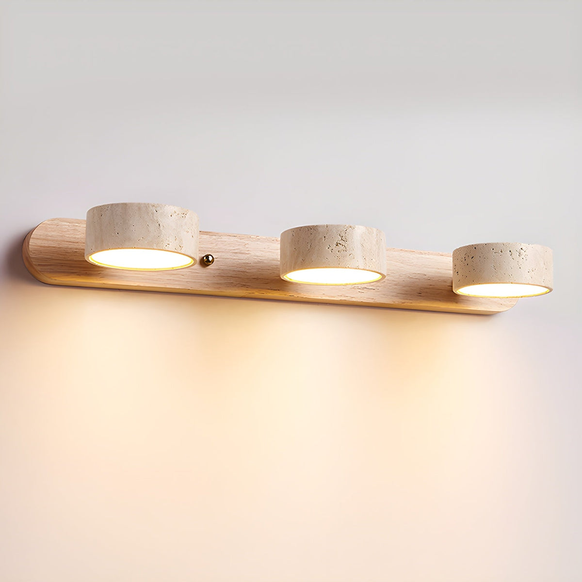 Applique murale en travertin et bois, LED intégrée, 2 à 4 lumières