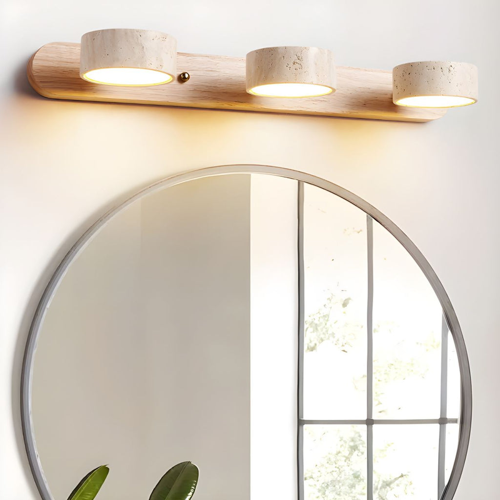 Applique murale en travertin et bois, LED intégrée, 2 à 4 lumières